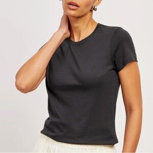 2/25 Mott & Bow FITTED CREW MARCY TEE Shirt Top Black Large Pima Cotton